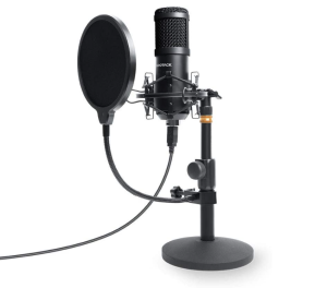 USB Mikrofon mit "Popp-Filter" (damit Explosivlaute gemindert werden)